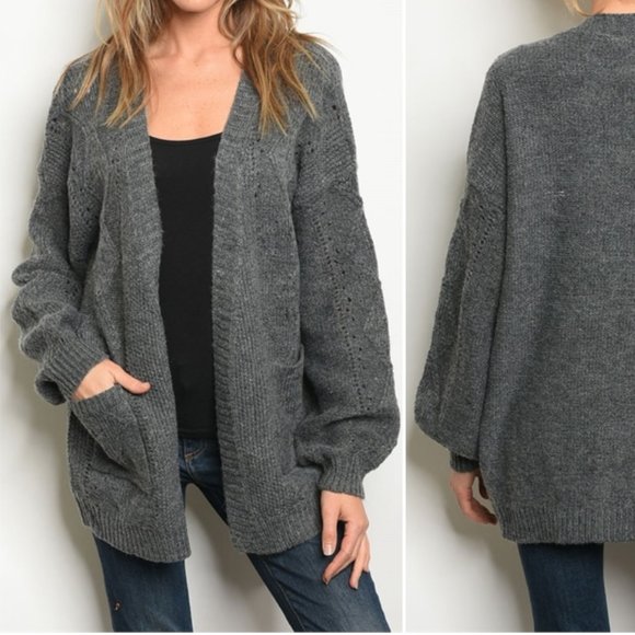 Trend Setter Diva Boutique Sweaters - CHARCOAL GREY KNIT CARDIGAN SWEATER